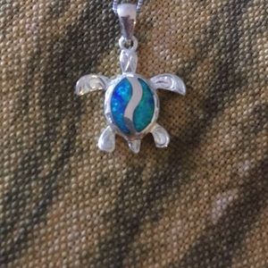 Fire Opal Silver Turtle Pendant